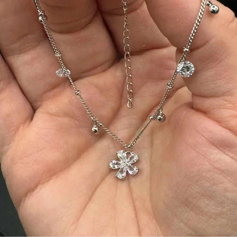 Stunning Minimalist CZ Floral Bracelet or Anklet - Picture 2 of 11